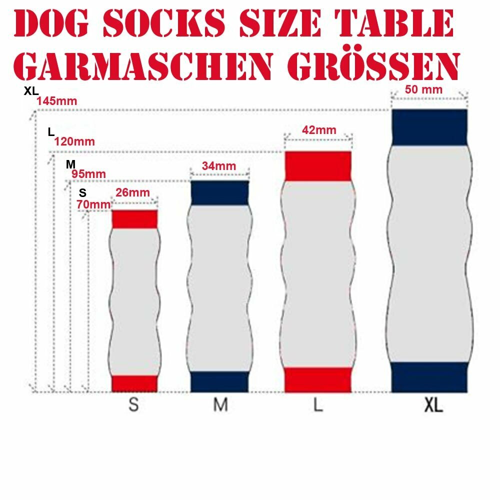 GogiPet dog leg warmer size chart